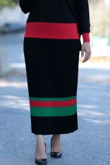Büyük Beden Merserize Soğuk Rayon Iplik Perfect Piliseli Etek Bluz Ikili Takım