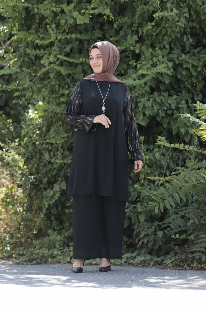 Şifon Kolyeli Tunik Pantolon İkili Takım
