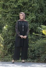 Şifon Kolyeli Tunik Pantolon İkili Takım