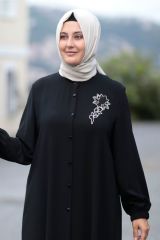 Büyük Beden Taş Detay Düğmeli Tunik Pantolon Ikili Takım SİYAH - 50