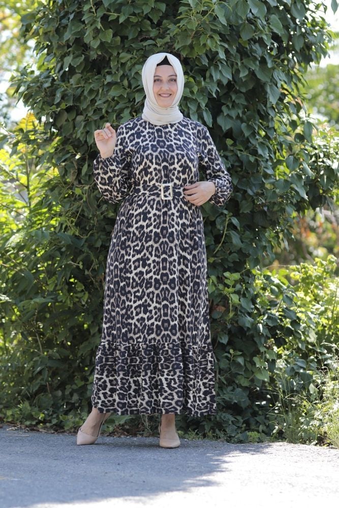 Büyük Beden Leopar Desen Elbise