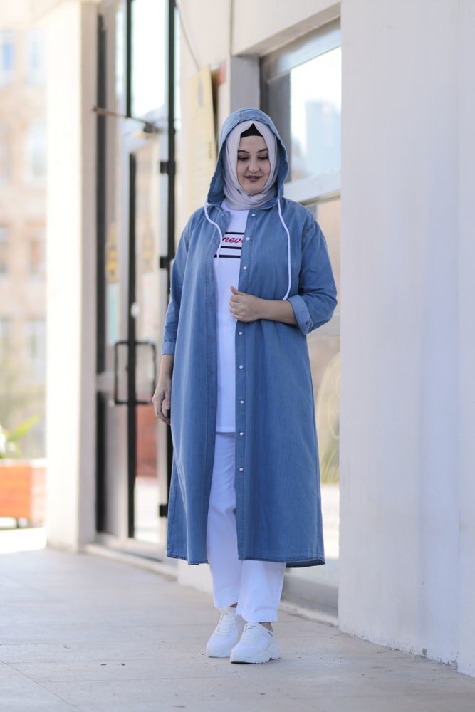 Kadın İndigo Kapüşonlu Dencel Kot Kap