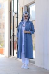 Kadın İndigo Kapüşonlu Dencel Kot Kap