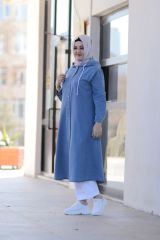 Kadın İndigo Kapüşonlu Dencel Kot Kap