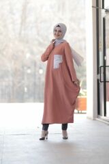 Kadın Kahverengi Tesettür Payetli Tunik